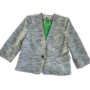 Kasper Lined Blazer Jacket Green/White/Navy Women’s Size 14 Petite Business